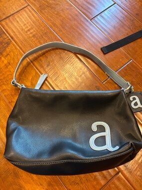 Limited Too Black Shoulder Bag with Cream Initial Accent